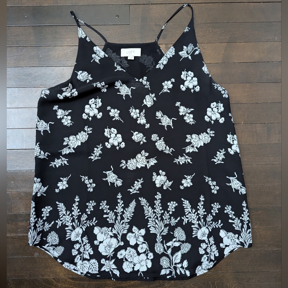 Ladies Black Floral Loft Dressy Tank